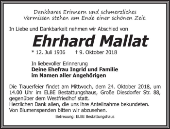 Traueranzeige von Ehrhard Mallat  von Magdeburger Volksstimme