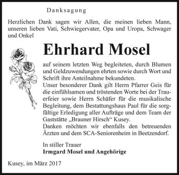 Traueranzeige von Ehrhard Mosel  von Magdeburger Volksstimme