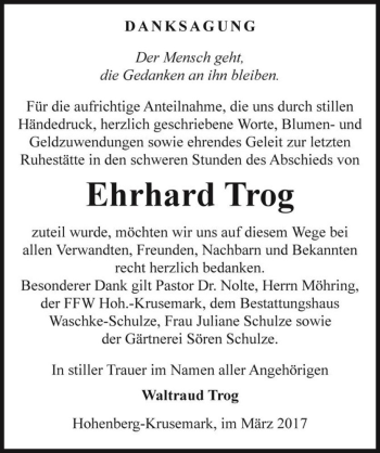 Traueranzeige von Ehrhard Trog  von Magdeburger Volksstimme