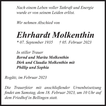 Traueranzeige von Ehrhardt Molkenthin  von Magdeburger Volksstimme