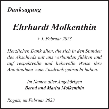 Traueranzeige von Ehrhardt Molkenthin  von Magdeburger Volksstimme