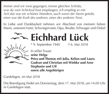 Traueranzeige von Eichhard Lück  von Magdeburger Volksstimme