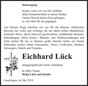 Traueranzeige von Eichhard Lück  von Magdeburger Volksstimme