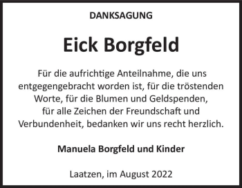 Traueranzeige von Eick Borgfeld  von Magdeburger Volksstimme