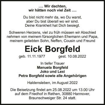 Traueranzeige von Eick Borgfeld  von Magdeburger Volksstimme