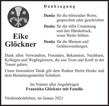 Traueranzeige von Eicke Glöckner  von Magdeburger Volksstimme