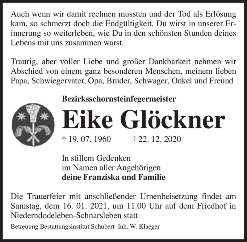  Traueranzeige für Eike Glöckner  vom 09.01.2021 aus Magdeburger Volksstimme