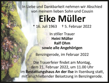 Traueranzeige von Eike Müller  von Magdeburger Volksstimme