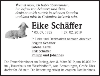 Traueranzeige von Eike Schäffer  von Magdeburger Volksstimme