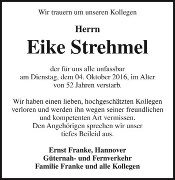 Traueranzeige von Eike Strehmel  von Magdeburger Volksstimme