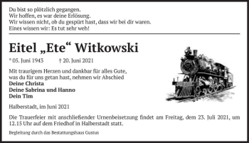 Traueranzeige von Eitel 