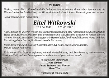 Traueranzeige von Eitel Witkowski  von Magdeburger Volksstimme
