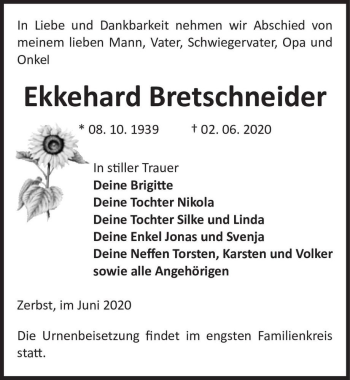 Traueranzeige von Ekkehard Bretschneider  von Magdeburger Volksstimme