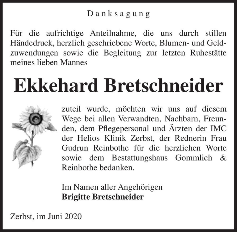  Traueranzeige für Ekkehard Bretschneider  vom 04.07.2020 aus Magdeburger Volksstimme