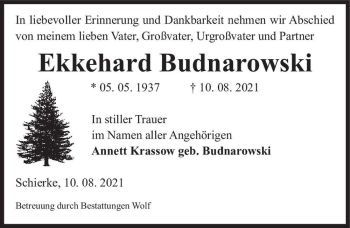 Traueranzeige von Ekkehard Budnarowski  von Magdeburger Volksstimme