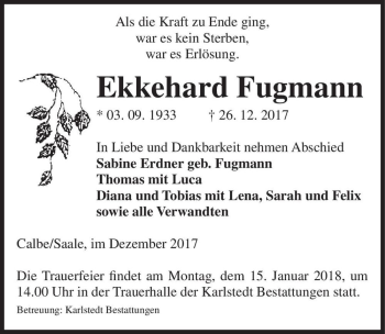 Traueranzeige von Ekkehard Fugmann  von Magdeburger Volksstimme