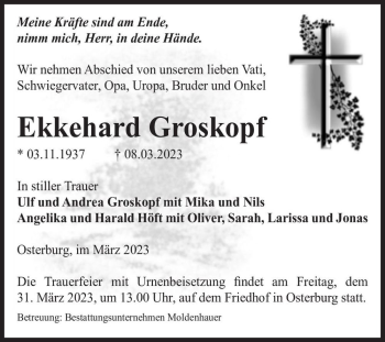 Traueranzeige von Ekkehard Groskopf  von Magdeburger Volksstimme