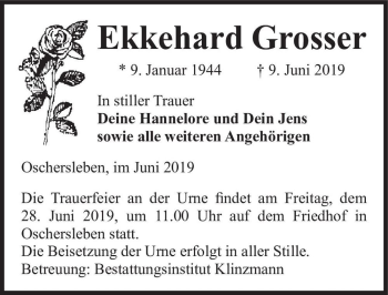 Traueranzeige von Ekkehard Grosser  von Magdeburger Volksstimme