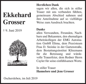 Traueranzeige von Ekkehard Grosser  von Magdeburger Volksstimme