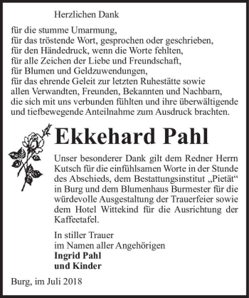 Traueranzeige von Ekkehard Pahl  von Magdeburger Volksstimme