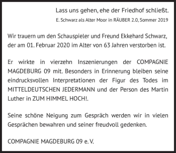 Traueranzeige von Ekkehard Schwarz  von Magdeburger Volksstimme