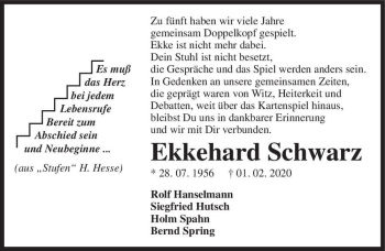 Traueranzeige von Ekkehard Schwarz  von Magdeburger Volksstimme