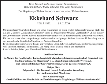 Traueranzeige von Ekkehard Schwarz  von Magdeburger Volksstimme