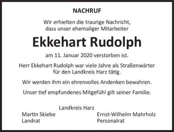 Traueranzeige von Ekkehart Rudolph  von Magdeburger Volksstimme
