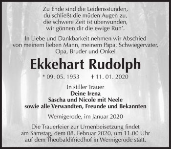 Traueranzeige von Ekkehart Rudolph  von Magdeburger Volksstimme