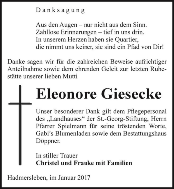 Traueranzeige von Eleonore Giesecke  von Magdeburger Volksstimme