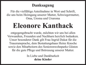 Traueranzeige von Eleonore Kanthack  von Magdeburger Volksstimme