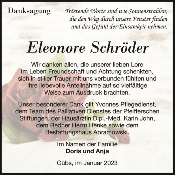 Traueranzeige von Eleonore Schröder  von Magdeburger Volksstimme