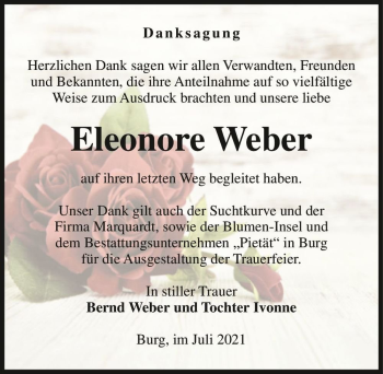 Traueranzeige von Eleonore Weber  von Magdeburger Volksstimme