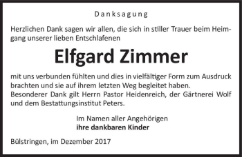 Traueranzeige von Elfgard Zimmer  von Magdeburger Volksstimme