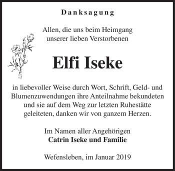 Traueranzeige von Elfi Iseke  von Magdeburger Volksstimme