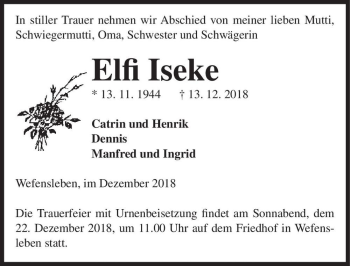 Traueranzeige von Elfi Iseke  von Magdeburger Volksstimme