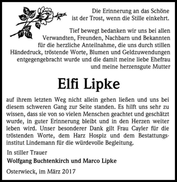 Traueranzeige von Elfi Lipke  von Magdeburger Volksstimme