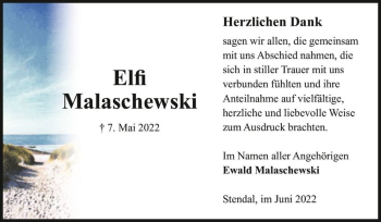 Traueranzeige von Elfi Malaschewski  von Magdeburger Volksstimme