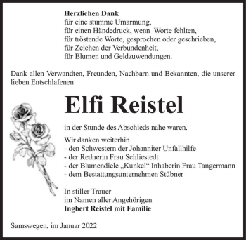 Traueranzeige von Elfi Reistel  von Magdeburger Volksstimme