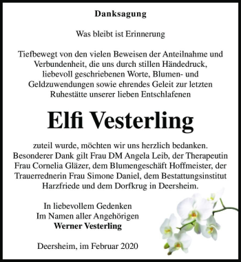 Traueranzeige von Elfi Vesterling  von Magdeburger Volksstimme