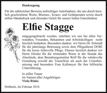 Traueranzeige von Elfie Stagge  von Magdeburger Volksstimme