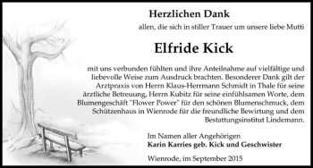 Traueranzeige von Elfride Kick  von Magdeburger Volksstimme