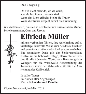 Traueranzeige von Elfrieda Müller  von Magdeburger Volksstimme