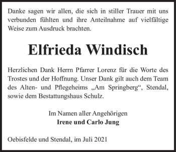 Traueranzeige von Elfrieda Windisch  von Magdeburger Volksstimme