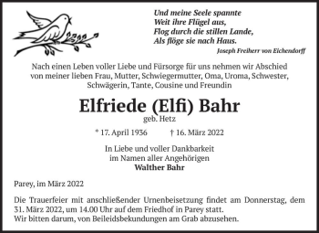 Traueranzeige von Elfriede 