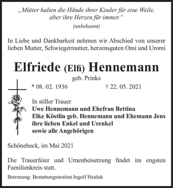 Traueranzeige von Elfriede 