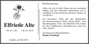 Traueranzeige von Elfriede Alte  von Magdeburger Volksstimme