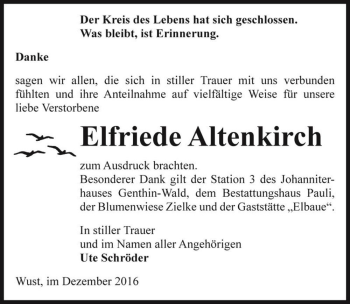 Traueranzeige von Elfriede Altenkirch  von Magdeburger Volksstimme