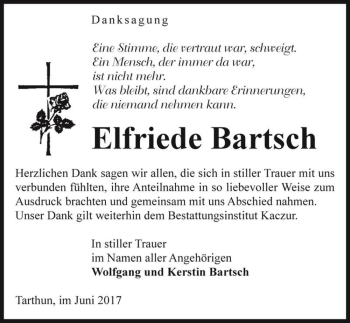 Traueranzeige von Elfriede Bartsch  von Magdeburger Volksstimme