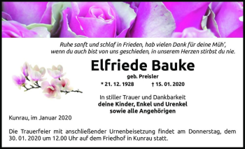 Traueranzeige von Elfriede Bauke (geb. Preisler)  von Magdeburger Volksstimme